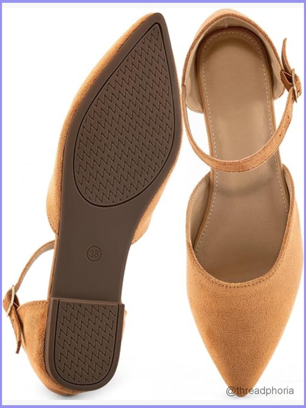 Pointed Toe Ballet Flats Ankle Strap Dressy Work Shoes Comfortable Casual